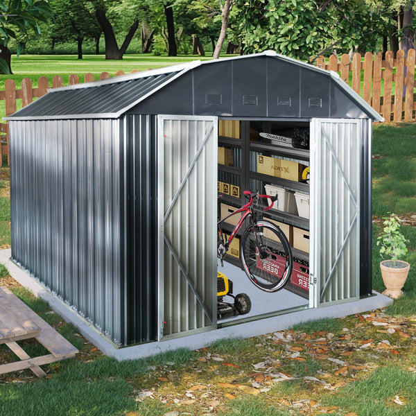 Alora 10' x 12' Heavy-Duty Outdoor Metal Storage Shed – Arched Roof, Lockable Double Doors & Ventilation