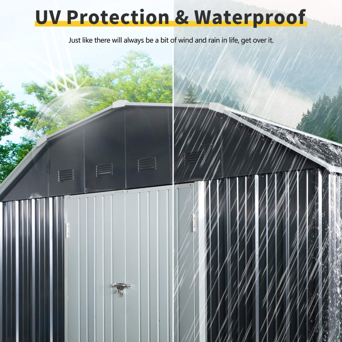 Alora 10' x 12' Heavy-Duty Outdoor Metal Storage Shed – Arched Roof, Lockable Double Doors & Ventilation