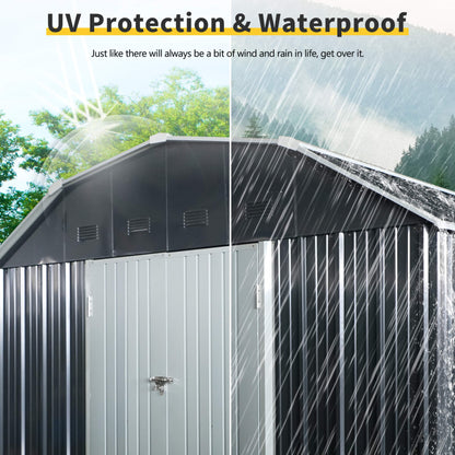 Alora 10' x 12' Heavy-Duty Outdoor Metal Storage Shed – Arched Roof, Lockable Double Doors & Ventilation