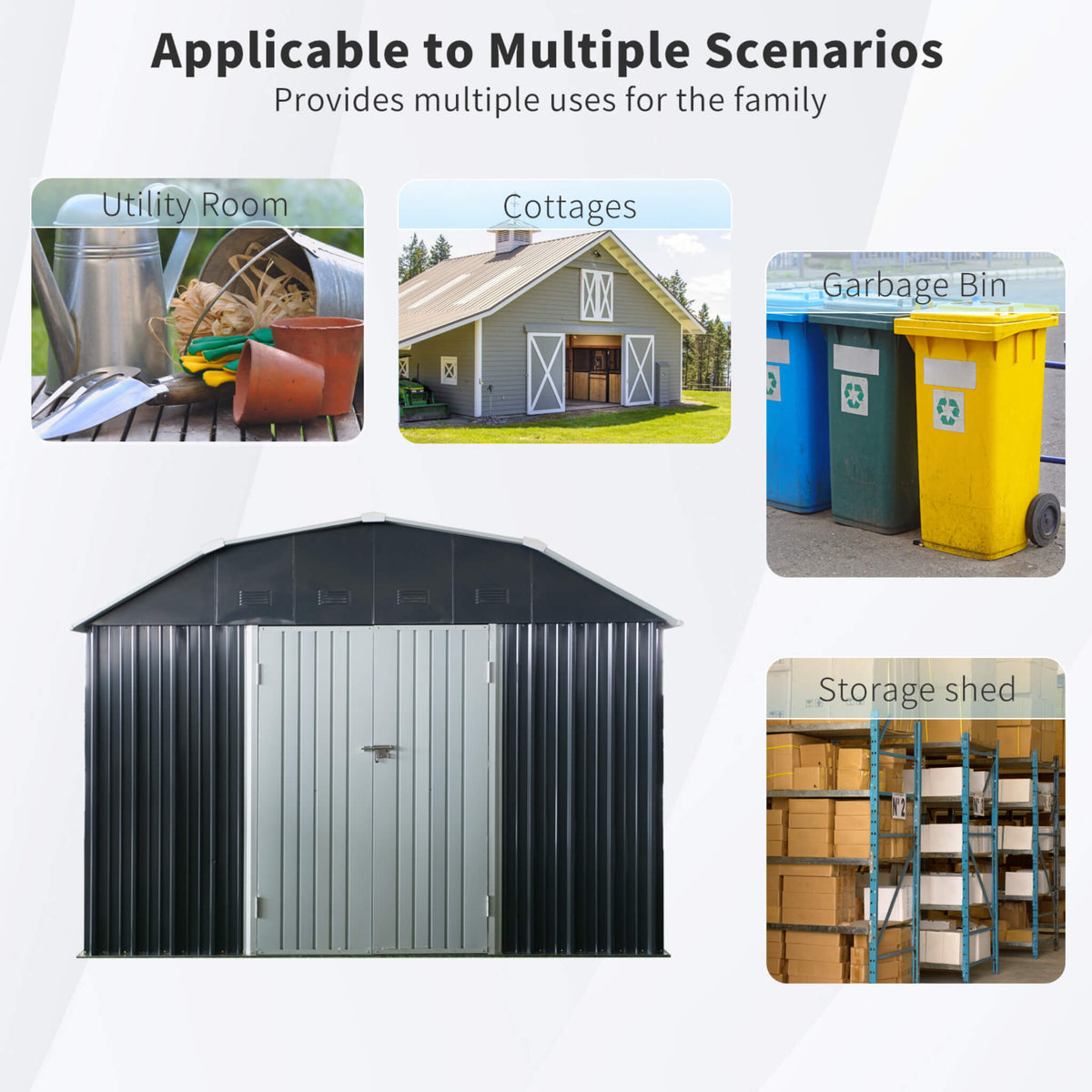 Alora 10' x 12' Heavy-Duty Outdoor Metal Storage Shed – Arched Roof, Lockable Double Doors & Ventilation