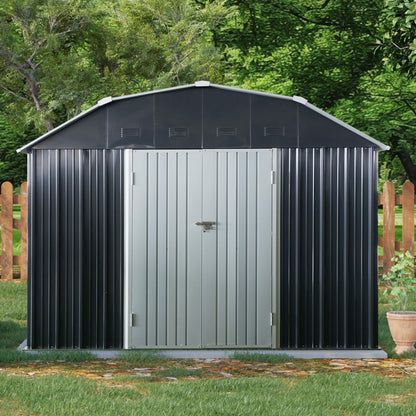 Alora 10' x 12' Heavy-Duty Outdoor Metal Storage Shed – Arched Roof, Lockable Double Doors & Ventilation