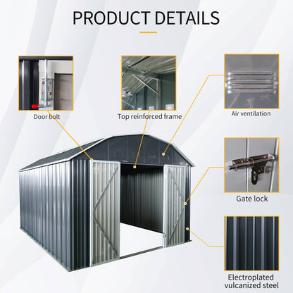 Alora 10' x 12' Heavy-Duty Outdoor Metal Storage Shed – Arched Roof, Lockable Double Doors & Ventilation