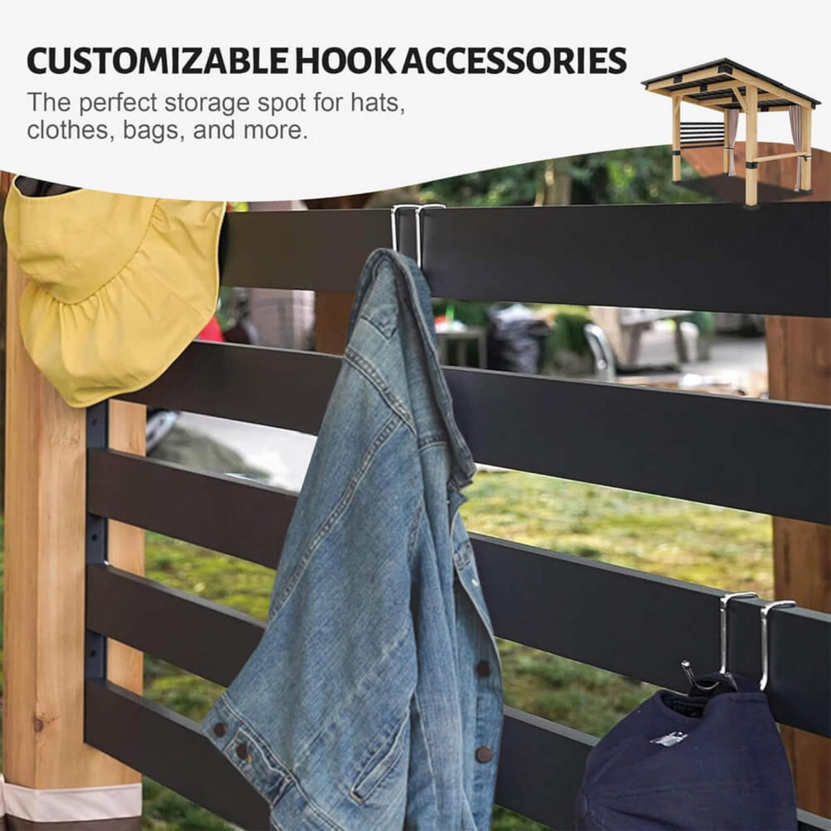 10' x 12'  Heavy-Duty Premium Outdoor All-Season Wooden Cedar Hardtop Gazebo With Metal Roof & Back Curtains