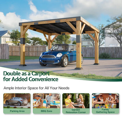 10' x 12' Cedar Wood Sloped Roof Gazebo – Galvanized Steel Hardtop & All‑Weather Design
