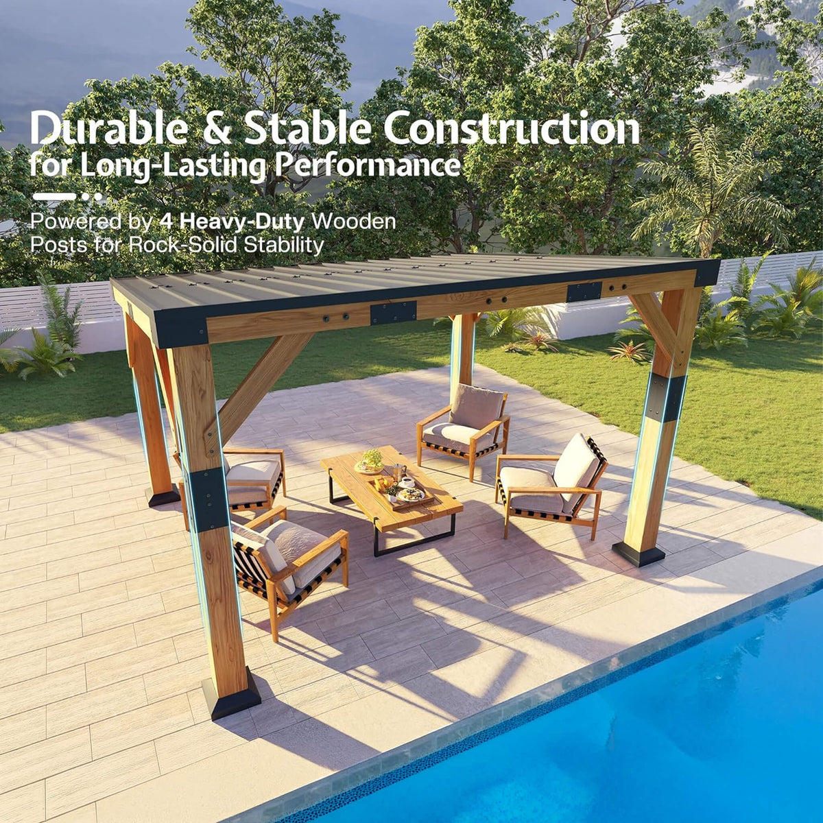 10' x 12' Cedar Wood Sloped Roof Gazebo – Galvanized Steel Hardtop & All‑Weather Design