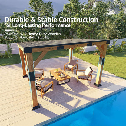 10' x 12' Cedar Wood Sloped Roof Gazebo – Galvanized Steel Hardtop & All‑Weather Design