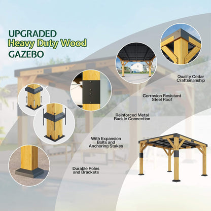 10' x 12' Cedar Wood Sloped Roof Gazebo – Galvanized Steel Hardtop & All‑Weather Design