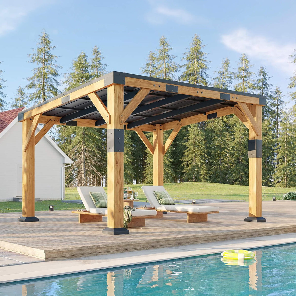 10' x 12' Cedar Wood Sloped Roof Gazebo – Galvanized Steel Hardtop & All‑Weather Design