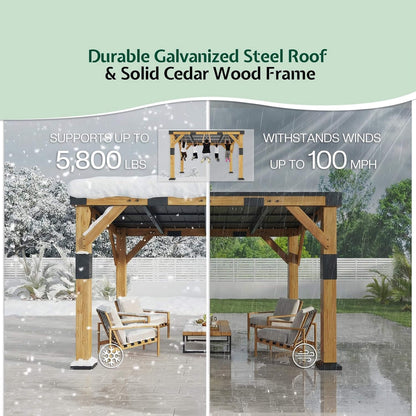 10' x 12' Cedar Wood Sloped Roof Gazebo – Galvanized Steel Hardtop & All‑Weather Design