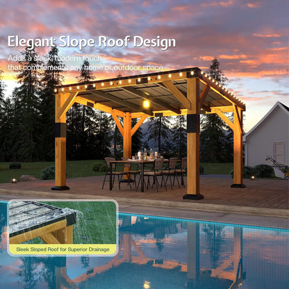 10' x 12' Cedar Wood Sloped Roof Gazebo – Galvanized Steel Hardtop & All‑Weather Design