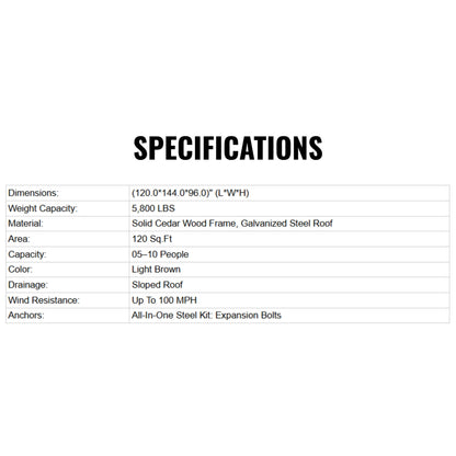 10' x 12' Cedar Wood Sloped Roof Gazebo – Galvanized Steel Hardtop & All‑Weather Design