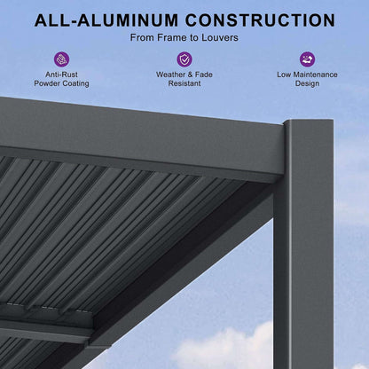10' x 12' Modern Louvered Aluminum Pergola With Sloped Roof