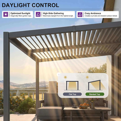 10' x 12' Modern Louvered Aluminum Pergola With Sloped Roof