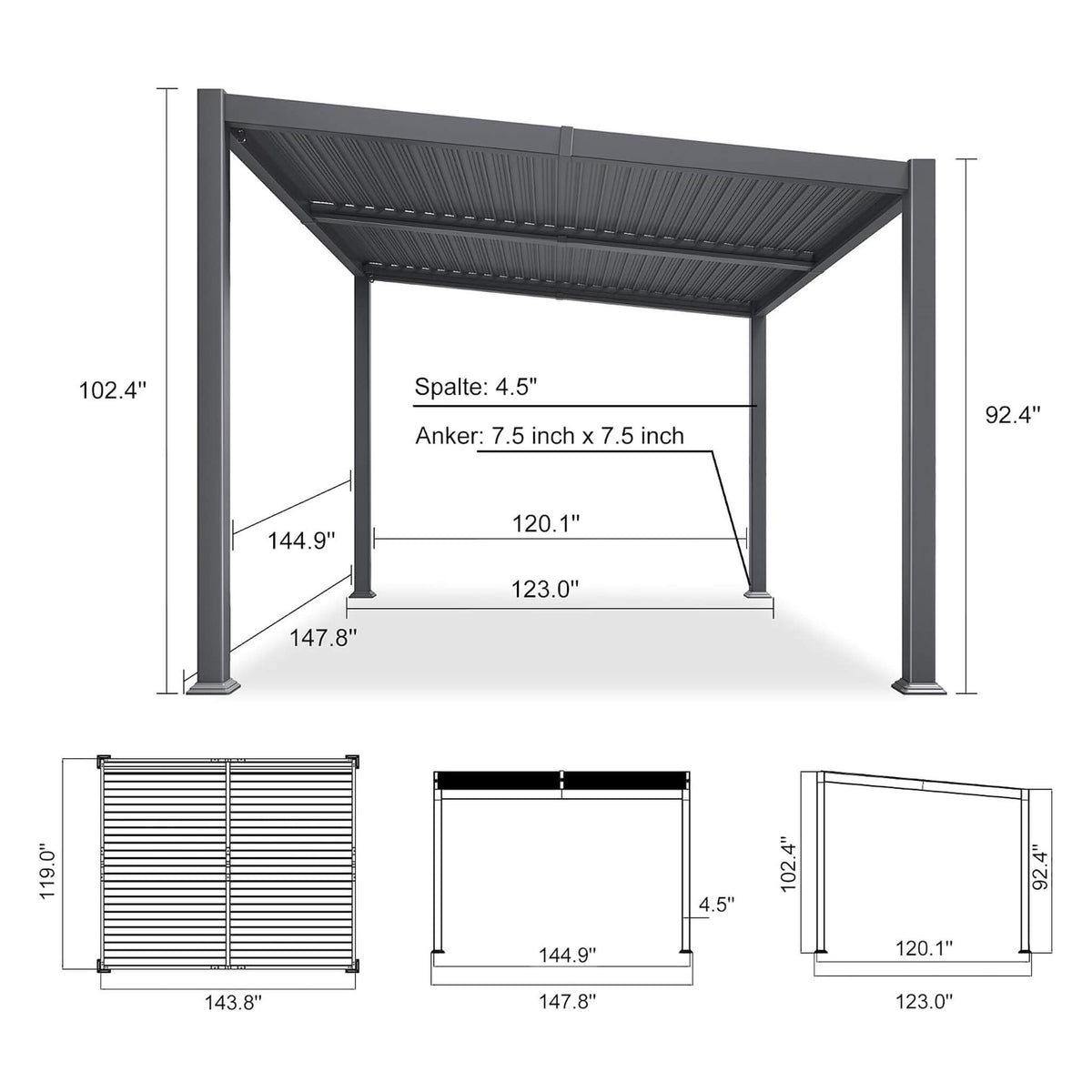 10' x 12' Modern Louvered Aluminum Pergola With Sloped Roof