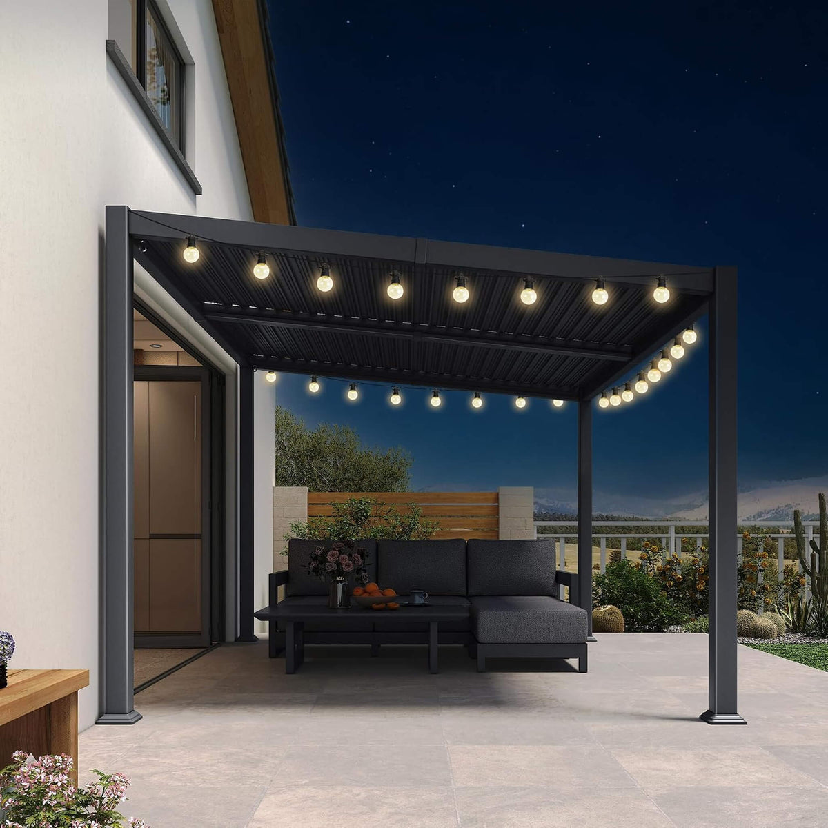 10' x 12' Modern Louvered Aluminum Pergola With Sloped Roof