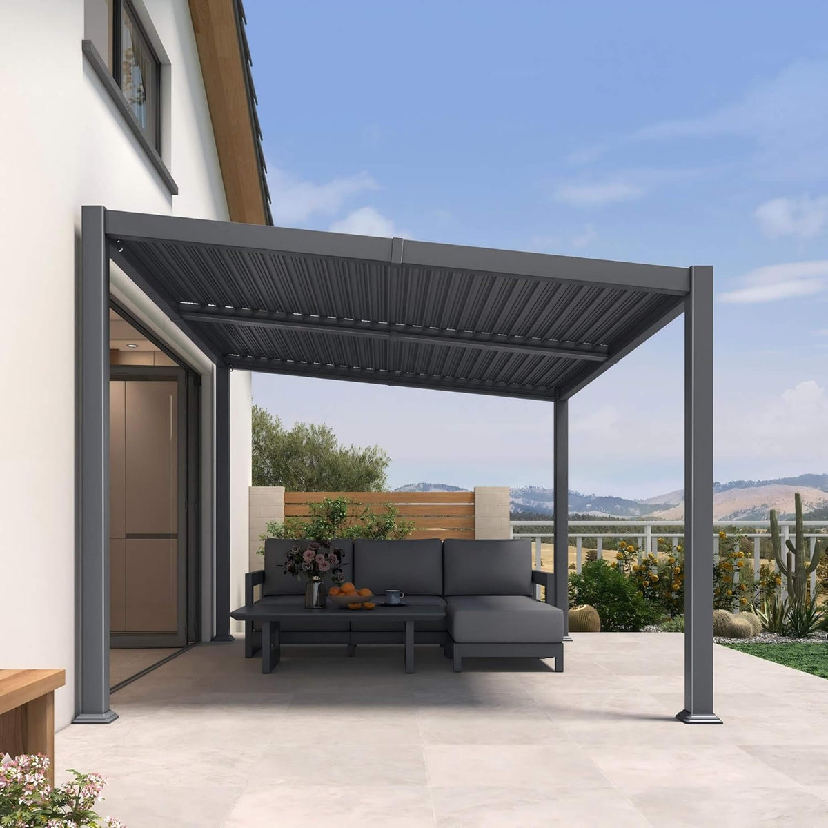 10' x 12' Modern Louvered Aluminum Pergola With Sloped Roof