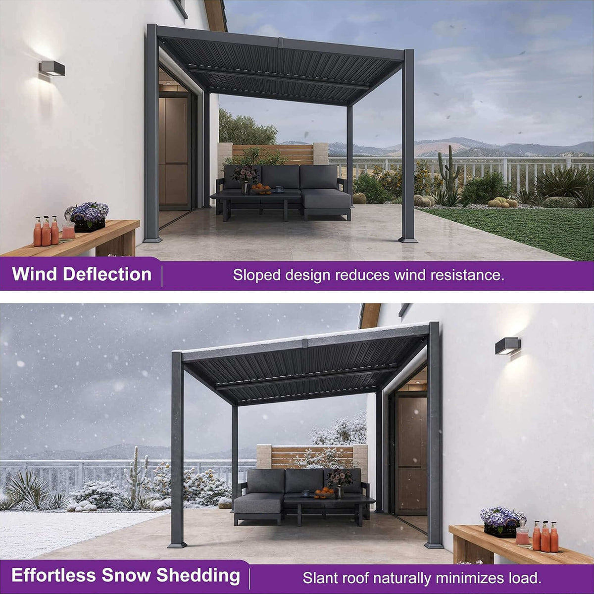10' x 12' Modern Louvered Aluminum Pergola With Sloped Roof