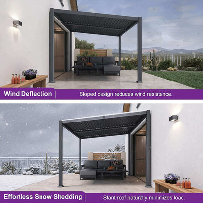 10' x 12' Modern Louvered Aluminum Pergola With Sloped Roof