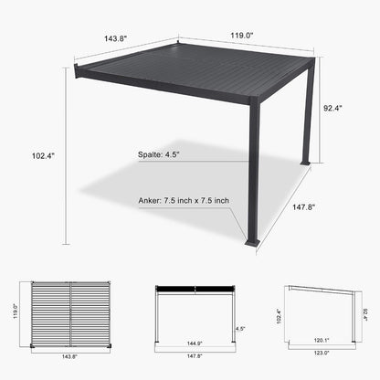 10' x 12' Wall‑Mounted Louvered Pergola