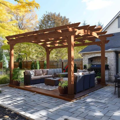 Alora Premium 10X12 FT Outdoor All-Season Backyard Patio Cedar Wood Gazebo Pergola With Arched Roof