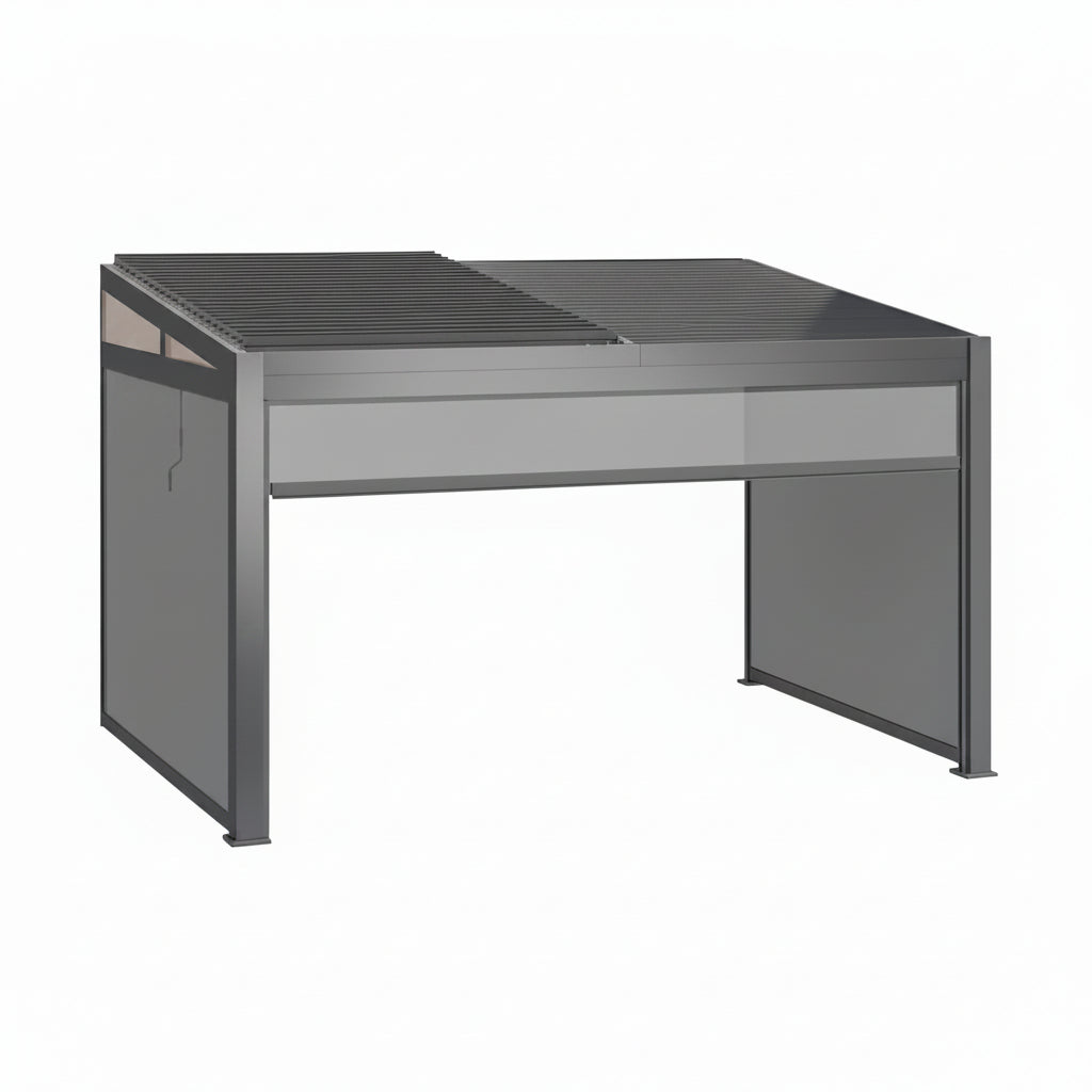 Alora Luxury Wall-Mounted Aluminum Louvered Pergola With Pull-Down Screens