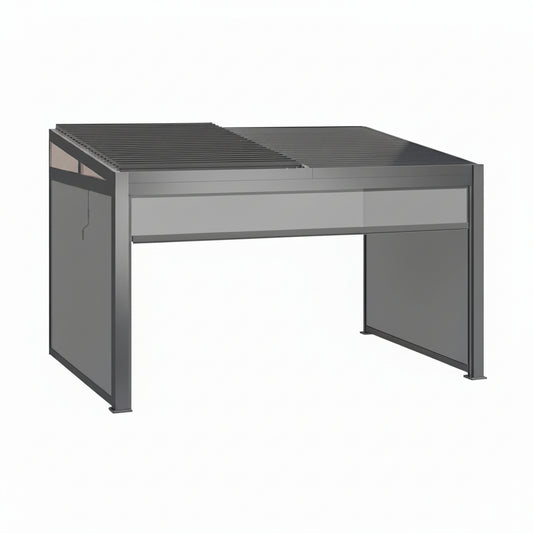 Alora Luxury Wall-Mounted Aluminum Louvered Pergola With Pull-Down Screens