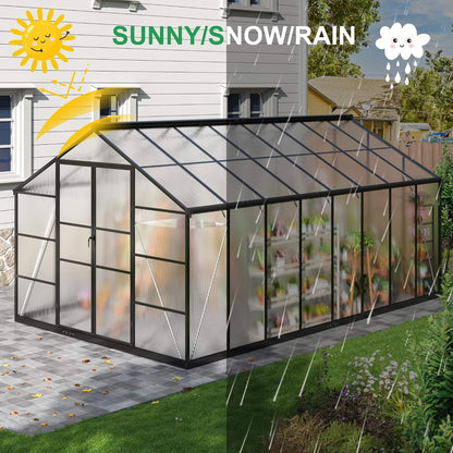 10' x 16' Heavy-Duty Walk-In Polycarbonate Greenhouse – Reinforced Aluminum Frame & Adjustable Roof Vents
