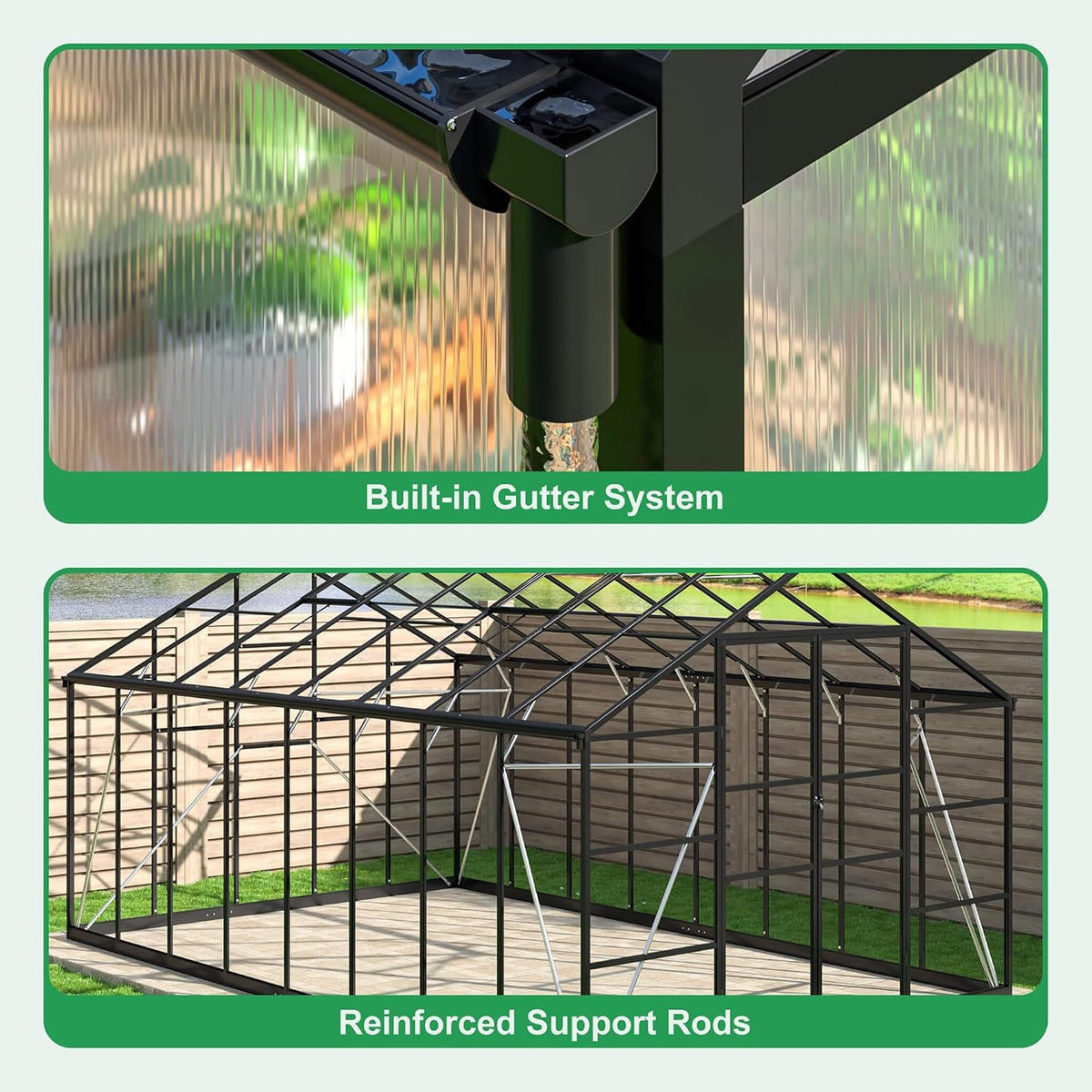10' x 16' Heavy-Duty Walk-In Polycarbonate Greenhouse – Reinforced Aluminum Frame & Adjustable Roof Vents