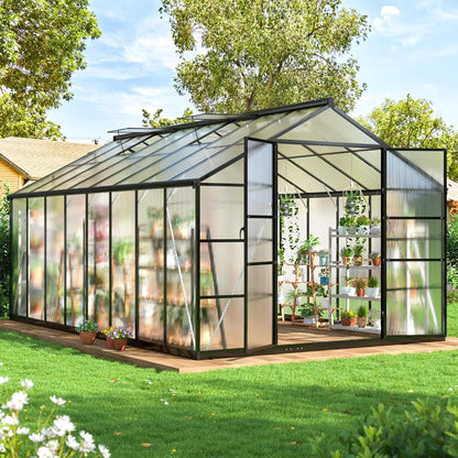 10' x 16' Heavy-Duty Walk-In Polycarbonate Greenhouse – Reinforced Aluminum Frame & Adjustable Roof Vents
