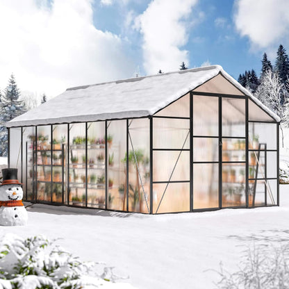 10' x 16' Heavy-Duty Walk-In Polycarbonate Greenhouse – Reinforced Aluminum Frame & Adjustable Roof Vents