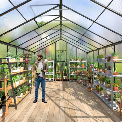 10' x 16' Heavy-Duty Walk-In Polycarbonate Greenhouse – Reinforced Aluminum Frame & Adjustable Roof Vents