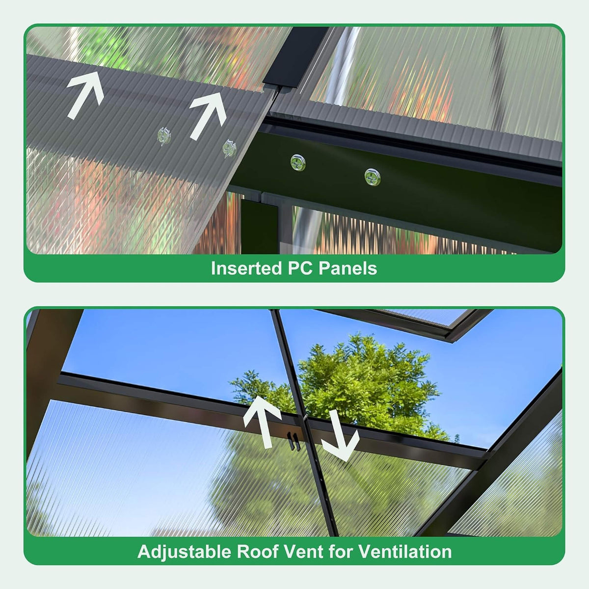 10' x 16' Heavy-Duty Walk-In Polycarbonate Greenhouse – Reinforced Aluminum Frame & Adjustable Roof Vents