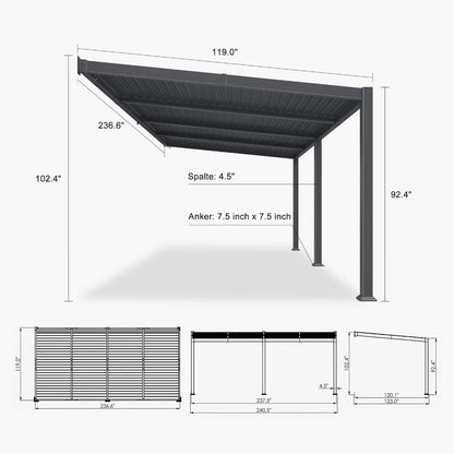 10' x 20' Wall‑Mounted Aluminum Louvered Pergola