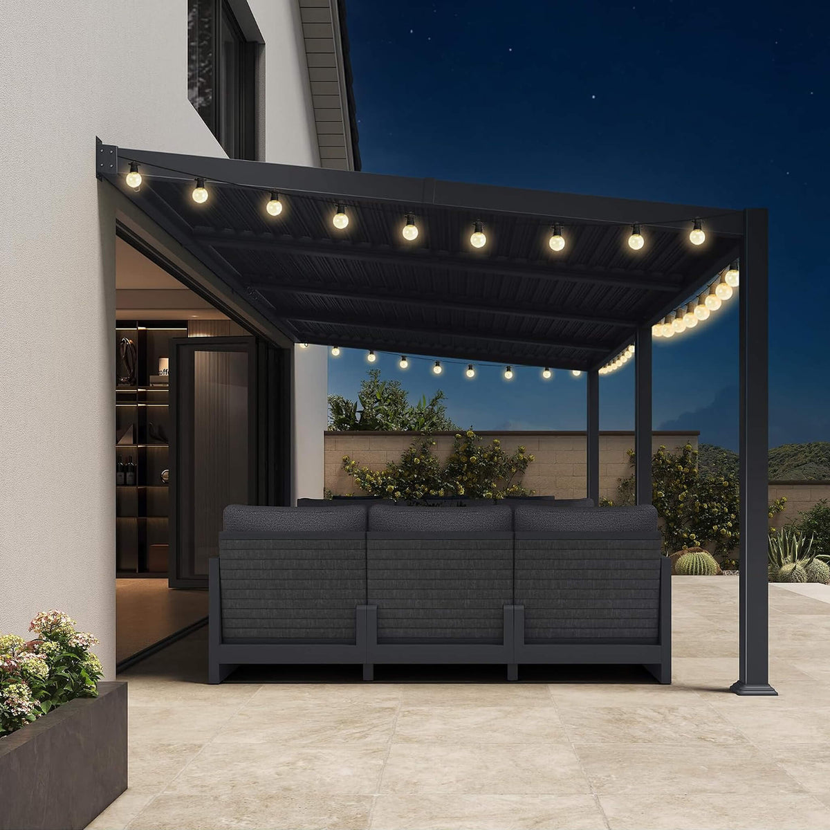 10' x 20' Wall‑Mounted Aluminum Louvered Pergola