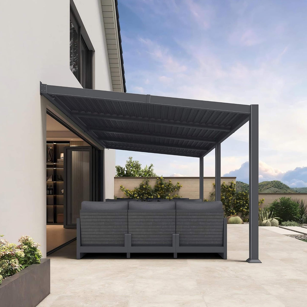 10' x 20' Wall‑Mounted Aluminum Louvered Pergola
