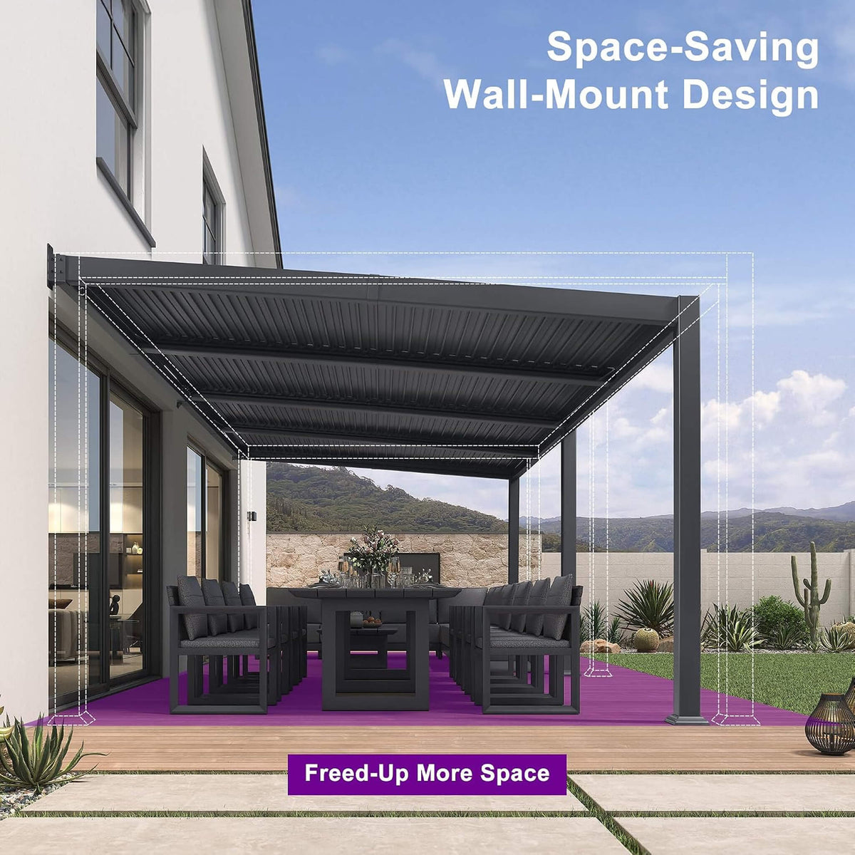10' x 20' Wall‑Mounted Aluminum Louvered Pergola