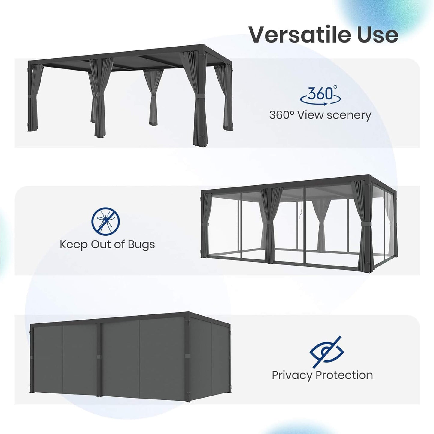 10X20 FT Alora Premium Louvered Pergola With Curtains And Netting