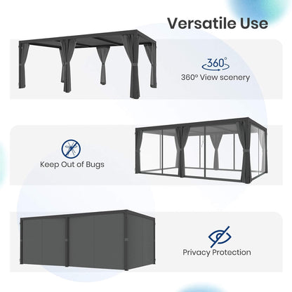 10X20 FT Alora Premium Louvered Pergola With Curtains And Netting