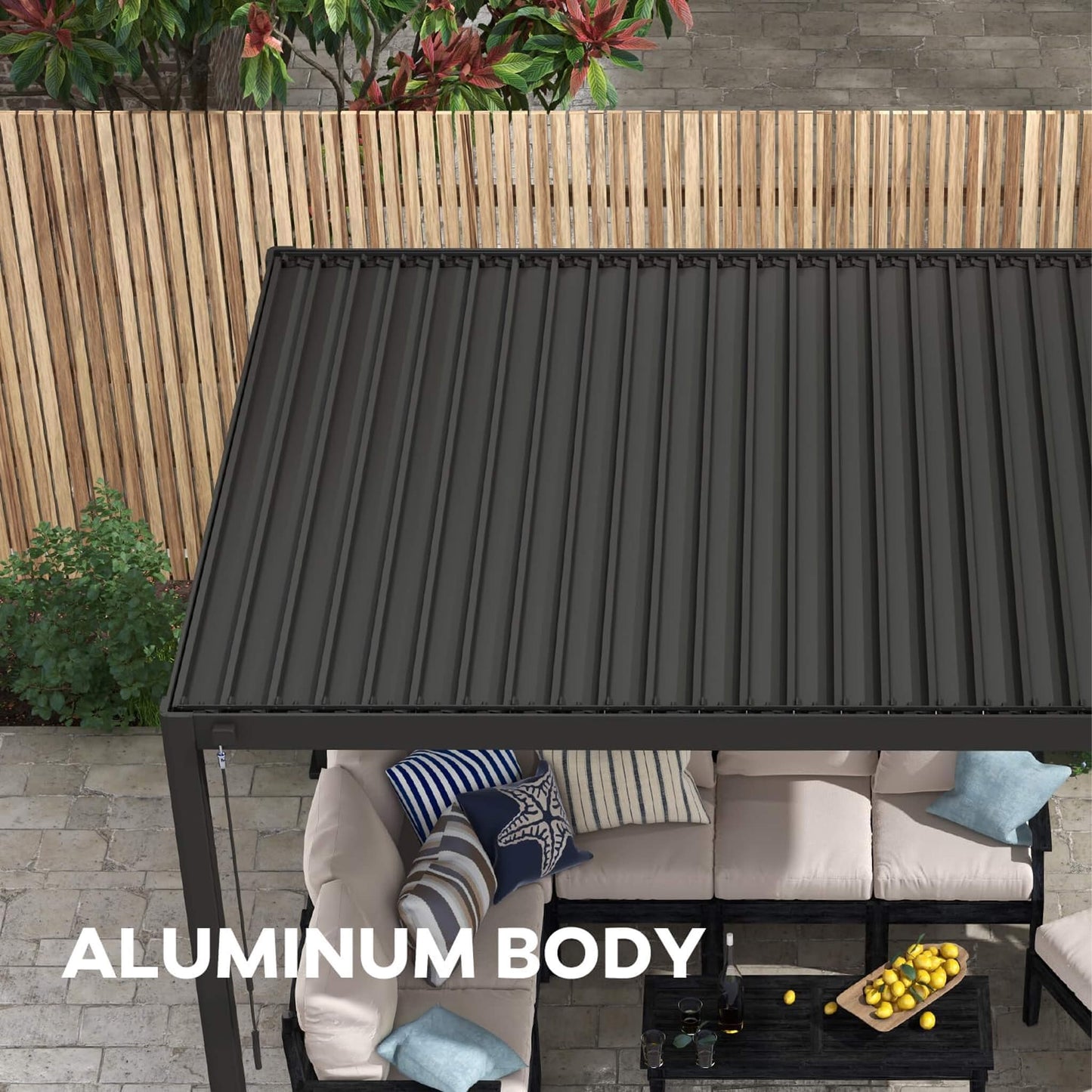 10X20 FT Alora Modern Outdoor Adjustable Charcoal Louvered Pergola With Screens & Built-In Drainage