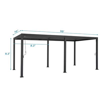 10X20 FT Alora Modern Outdoor Adjustable Charcoal Louvered Pergola With Screens & Built-In Drainage