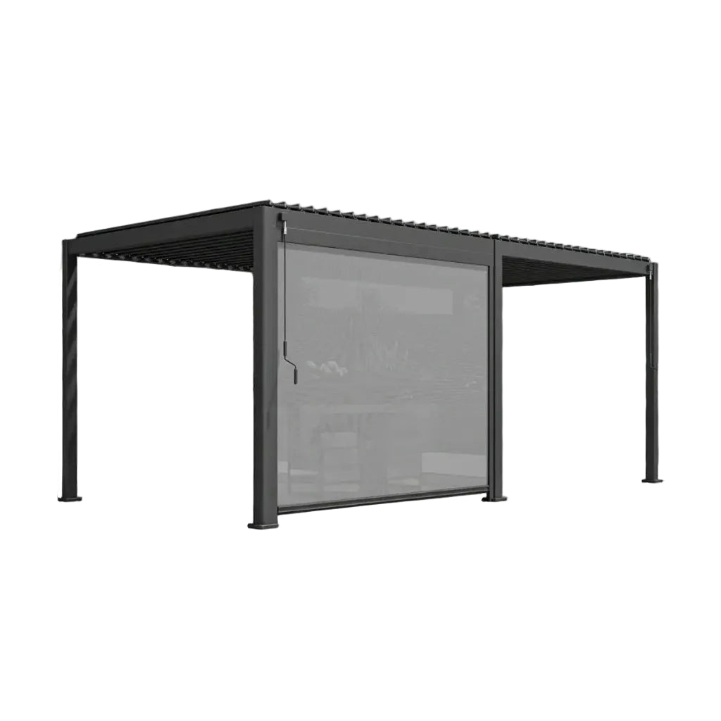 10X20 FT Alora Modern Outdoor Adjustable Charcoal Louvered Pergola With Screens & Built-In Drainage