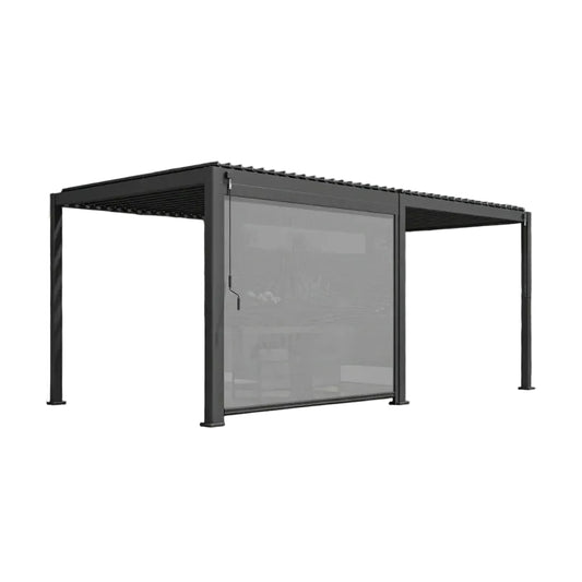 10X20 FT Alora Modern Outdoor Adjustable Charcoal Louvered Pergola With Screens & Built-In Drainage