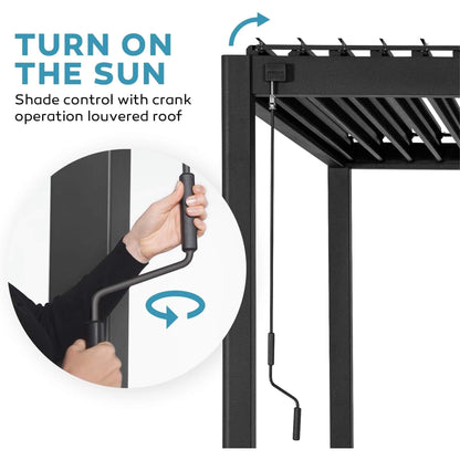 10X20 FT Alora Modern Outdoor Adjustable Charcoal Louvered Pergola With Screens & Built-In Drainage