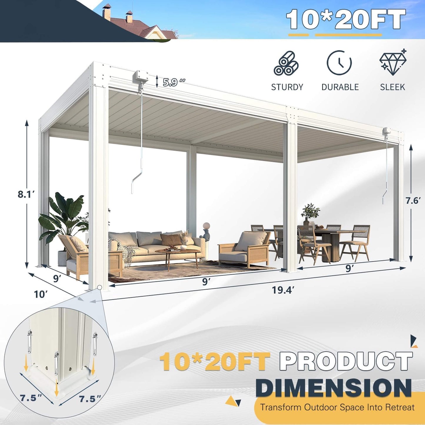 Alora Louvered Aluminum Pergola With Adjustable Roof And Pull-Down Screens