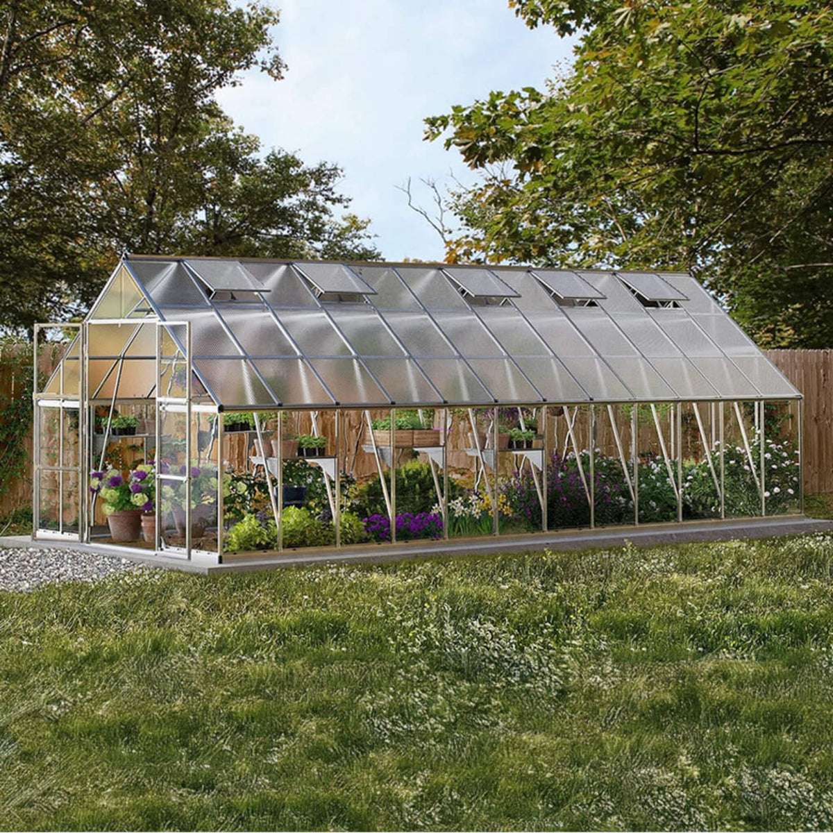 10' x 24' Heavy-Duty Walk-In Greenhouse – Polycarbonate Panels, Aluminum Frame & Built-In Gutter System (SAK58472)