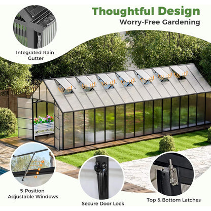 10' x 32' Heavy-Duty Outdoor Greenhouse – Aluminum Frame, UV-Resistant Polycarbonate Panels & 7 Roof Vents