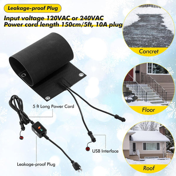 10" × 35" Heated Snow Melting Mats for Stairs – 3-Pack Heated Snow Melting Mats for Stairs – 3-Pack, Waterproof Non-Slip Rubber with Power Cord , Waterproof Non-Slip Rubber with Power Cord