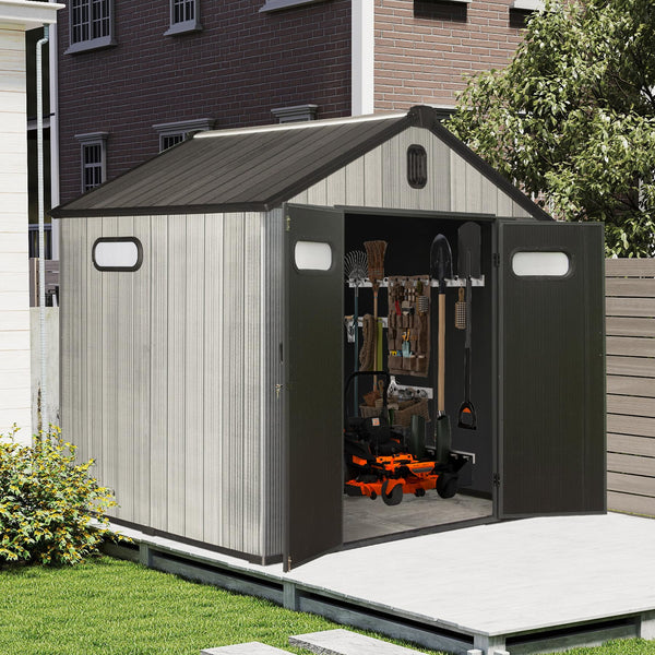 8' x 6' Resin Outdoor Storage Shed with Lockable Door - Taupe/Gray