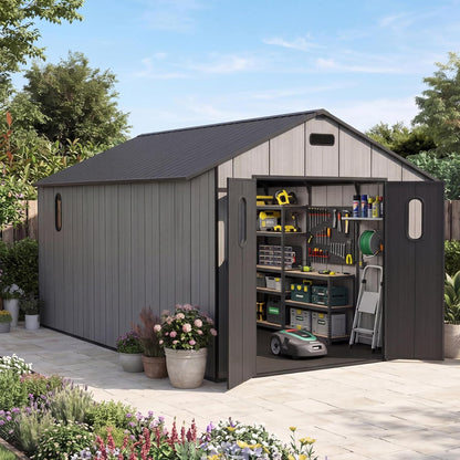 Resin 8' × 16' Outdoor Storage Shed with Weatherproof Construction