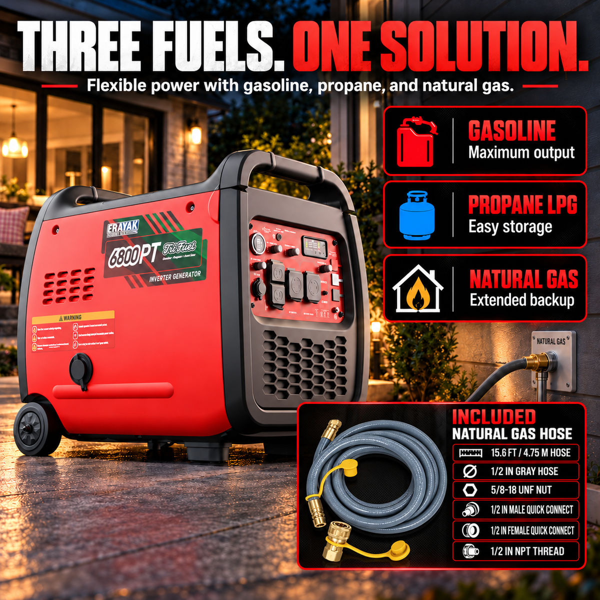 6800W Tri-Fuel 120V/240V Inverter Generator